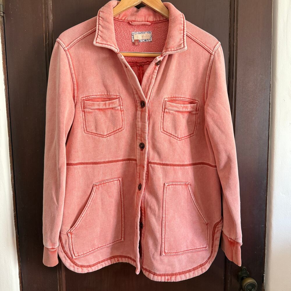 PILCRO | Tamara Pink Soft Fleece Shacket Overshirt Brick Red | Extra Small